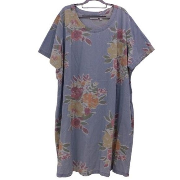 NWOT Denim & Co. Printed Stretch Denim Short-Sleeve Shift Dress Plus Size 3X A39 - Picture 1 of 5